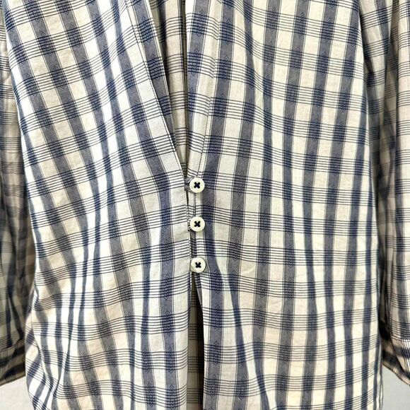 LUCKY BRAND NWT Blue Cream Plaid Collared Blouse Cinch Waist Womens XL Bohemian - Picture 5 of 8